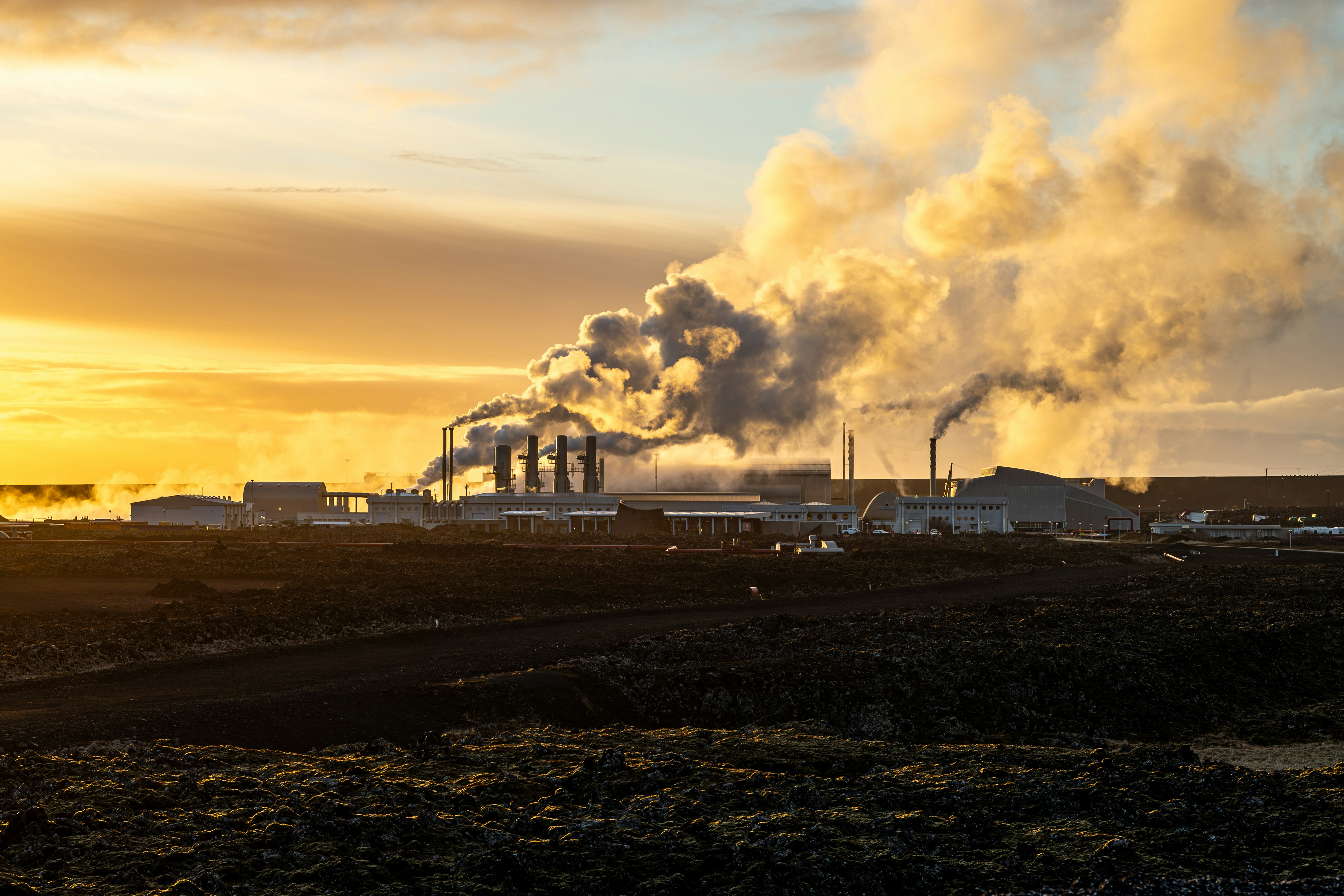 Steam rising from Svartsengi Power Station on the Reykjanes Peninsula.