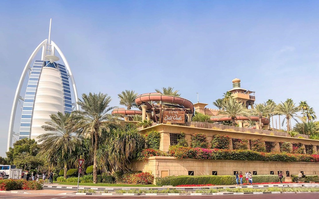 Burj Al Arab hotel in Dubai: located in Al Sufouh community, iconic sail-shaped architecture.