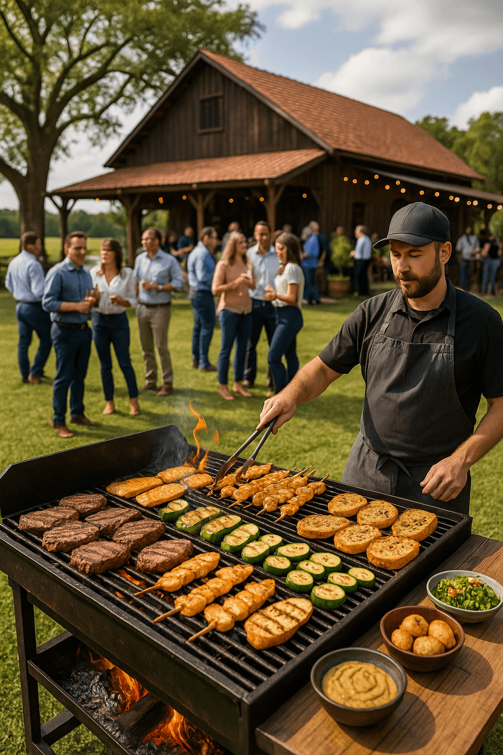 Garçom‑barista oferece espresso recém‑tirado em copo biodegradável, reforçando a hospitalidade sustentável do stand.