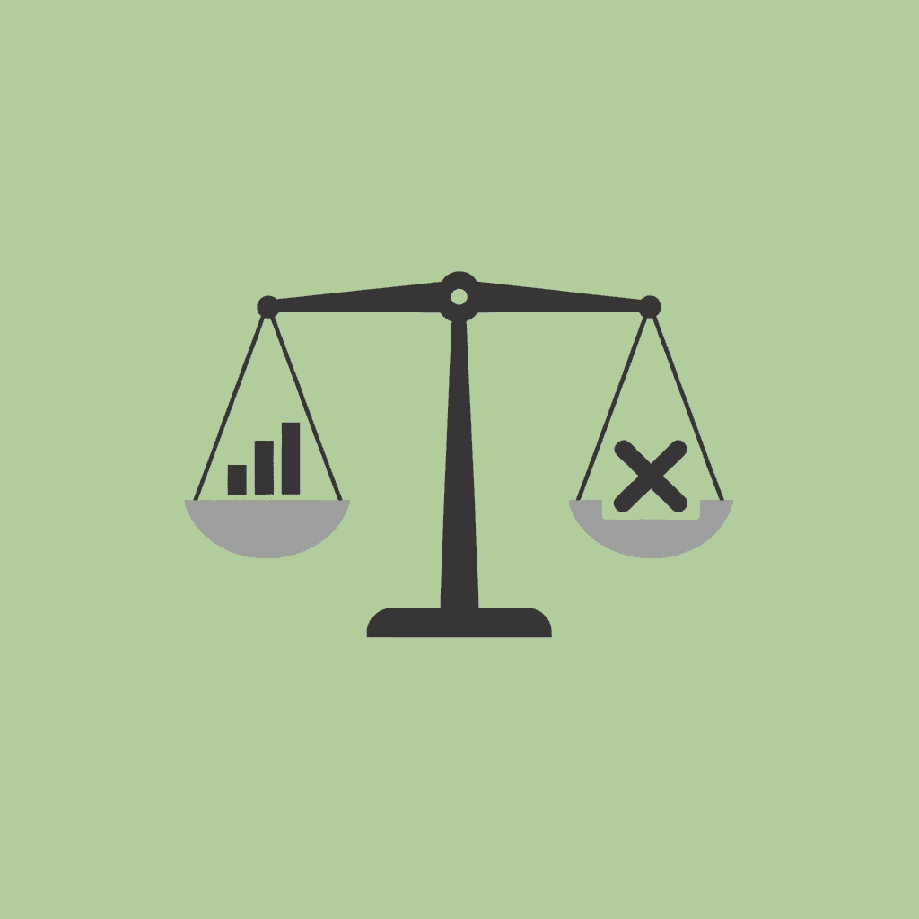 Balance scale with 'Hard Work' on one side outweighing 'Good Results' on the other, showing the imbalance