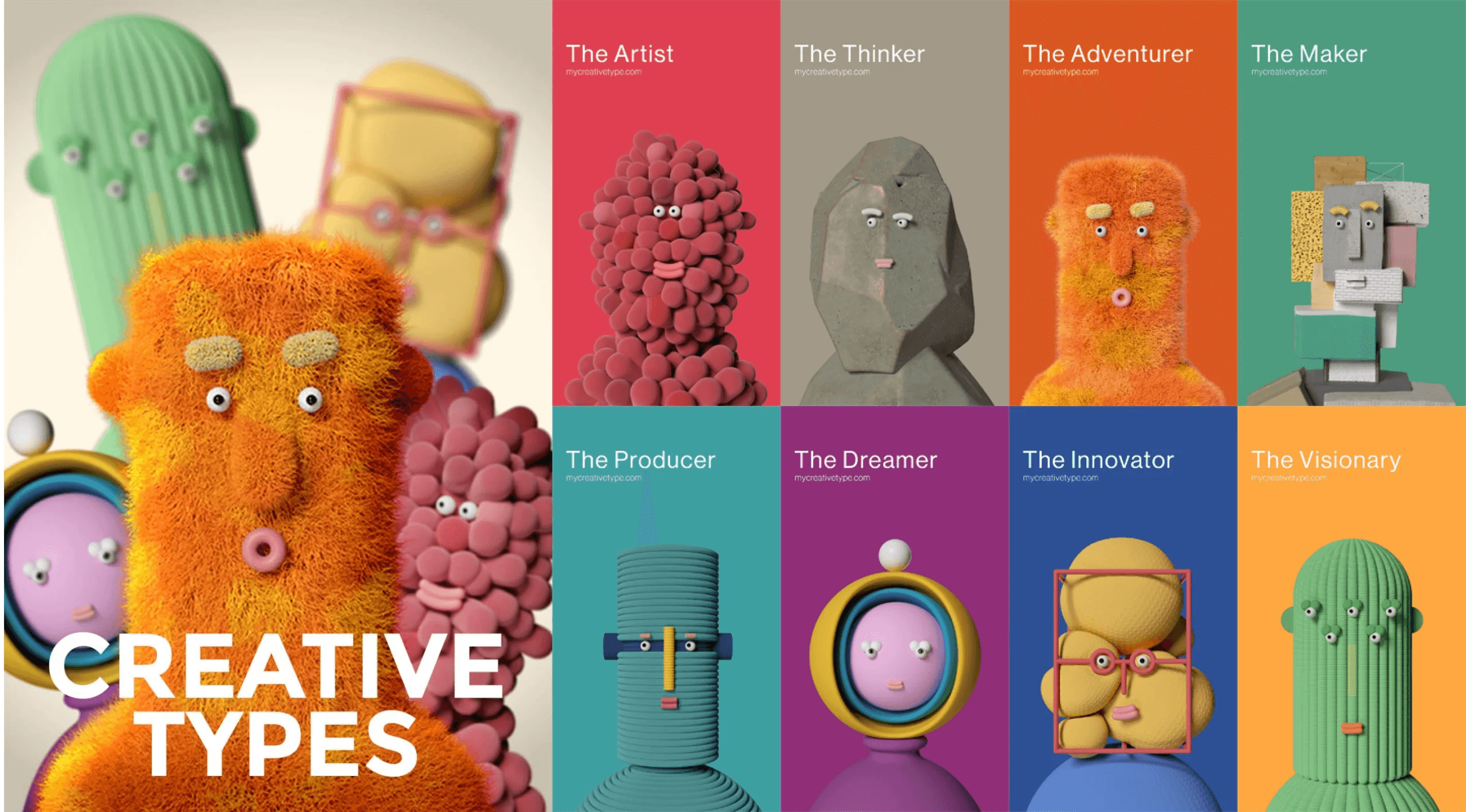 Colorful illustrations depicting distinct creative types - Types Of Creativity