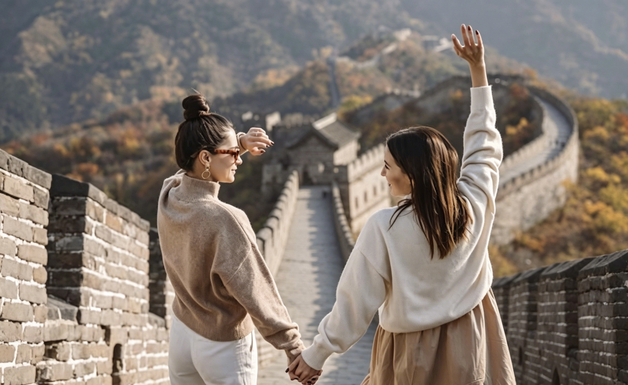 Foreign tourists visiting the Great Wall of China