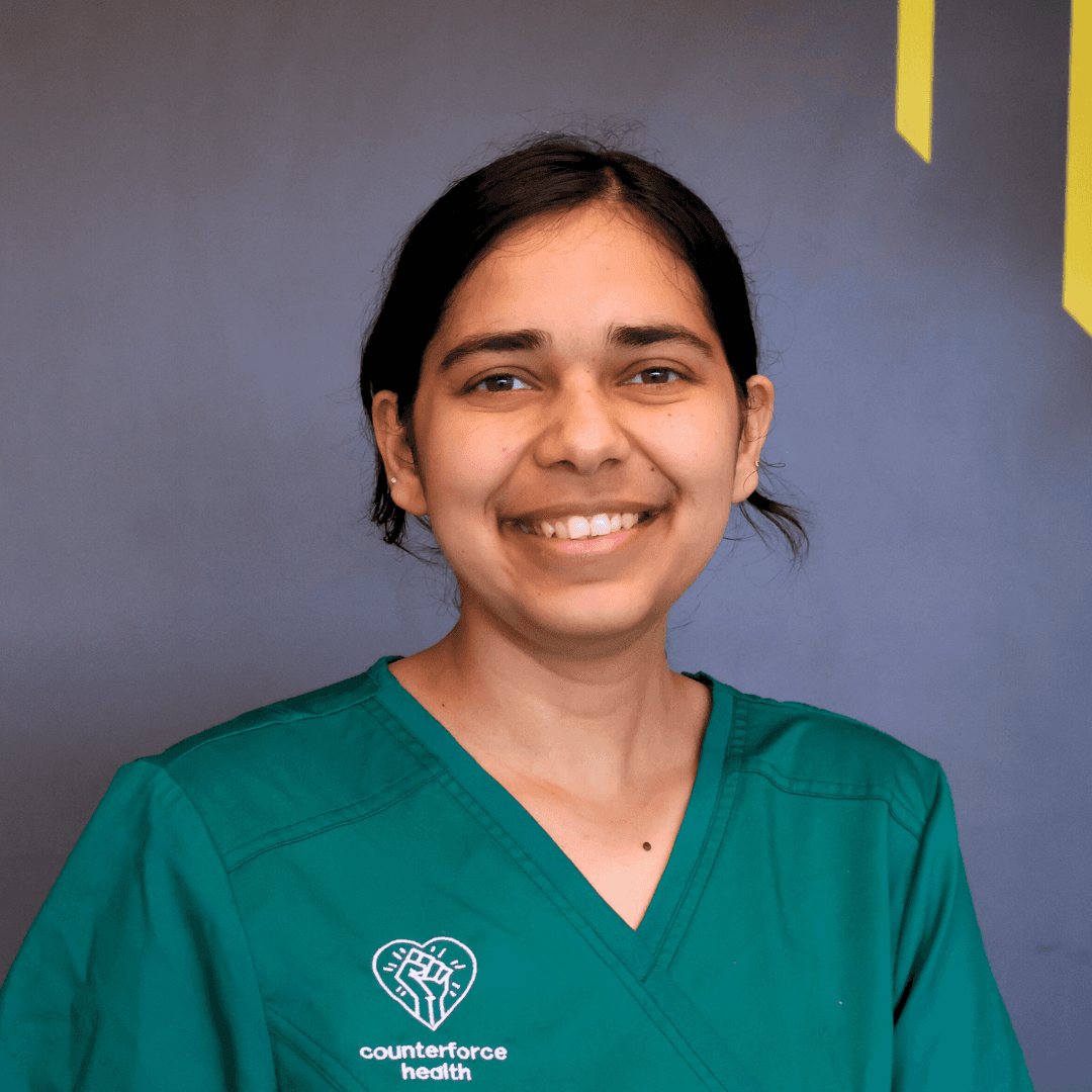 Riyaa in Counterforce scrubs