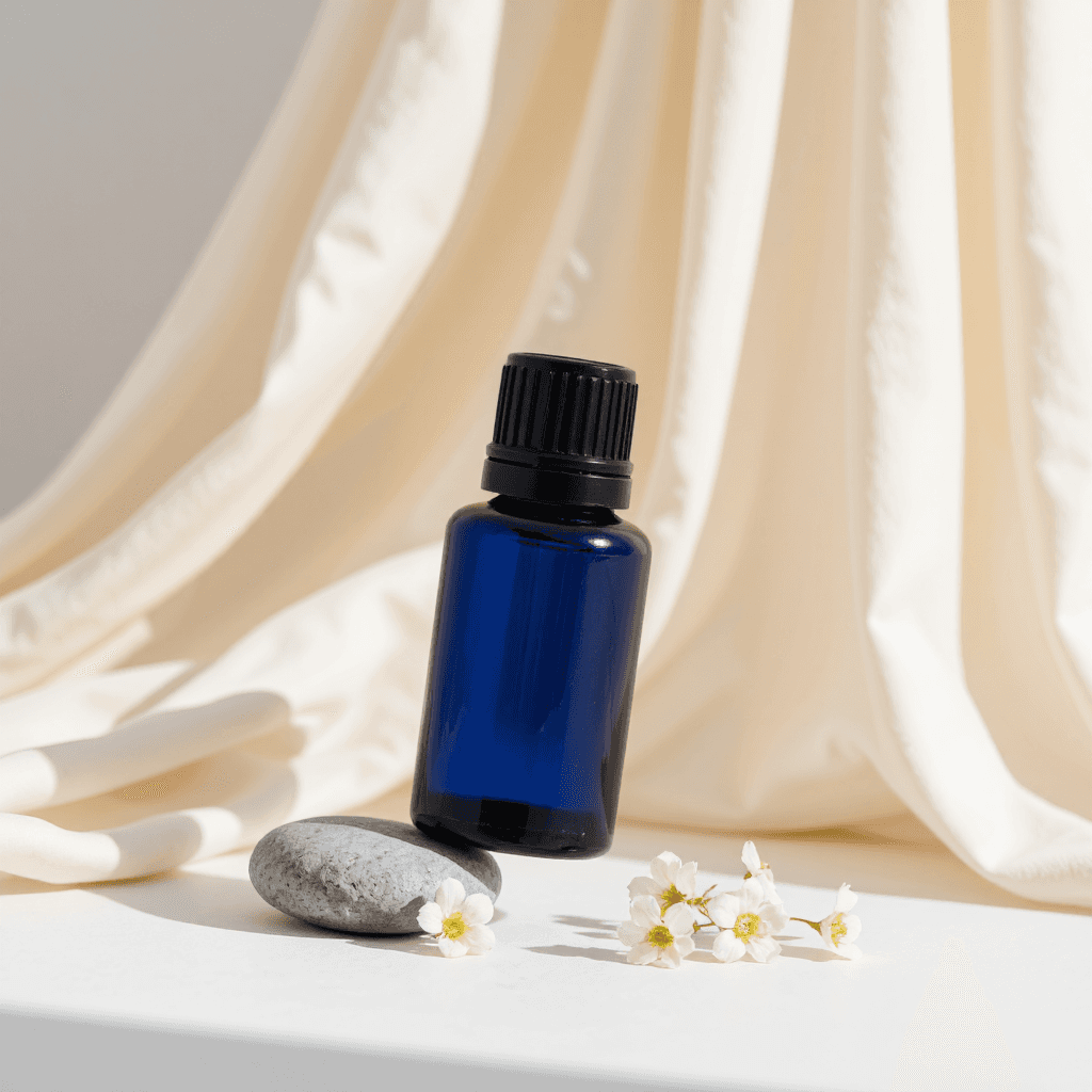 product photography of a bottle of natural essential oil