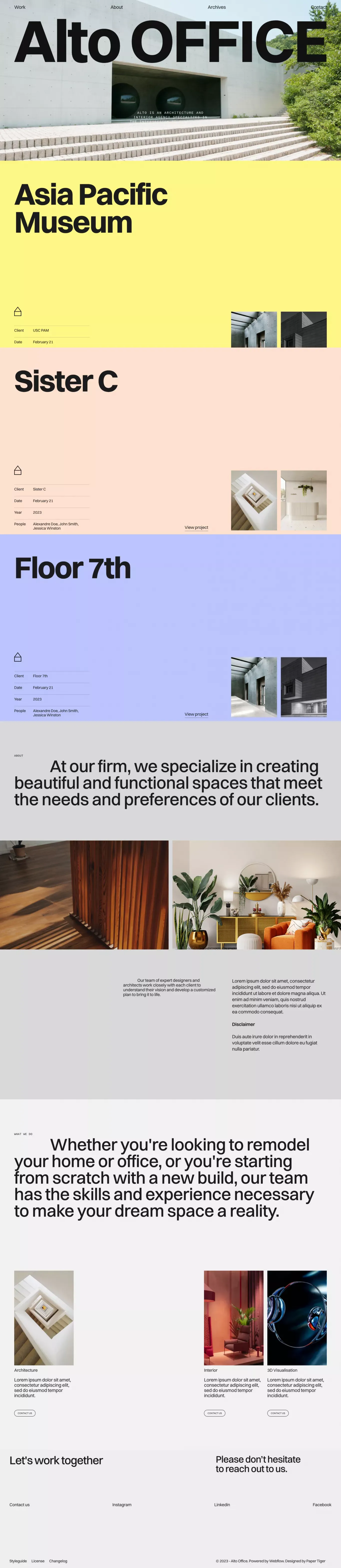 Alto - Webflow HTML website template portfolio page screenshot showcasing Design and Tech design