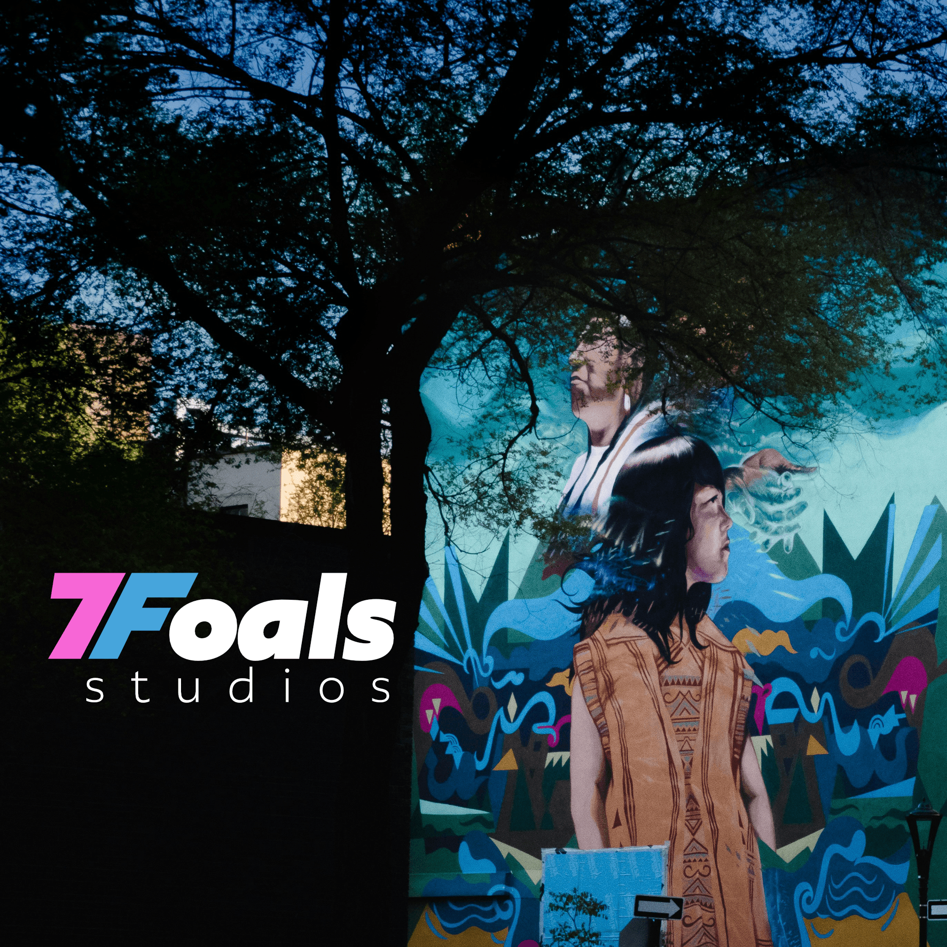 7Foals brand artwork with a person in a colorful outdoor scene.