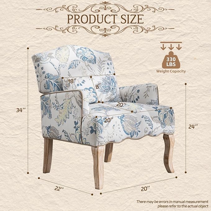 Elegant blue floral accent chair with modern appeal and high-quality craftsmanship.