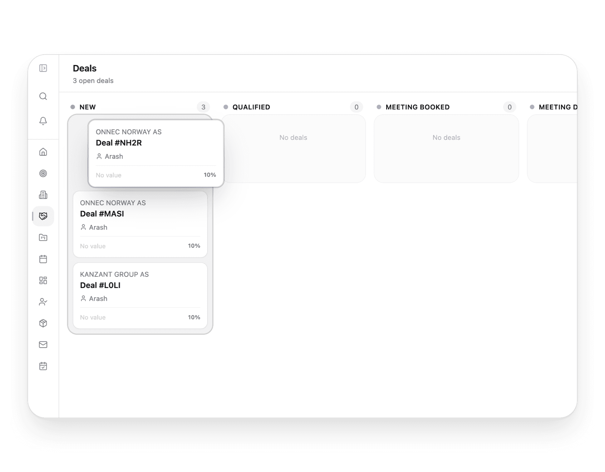 Arvo CRM-system - deals