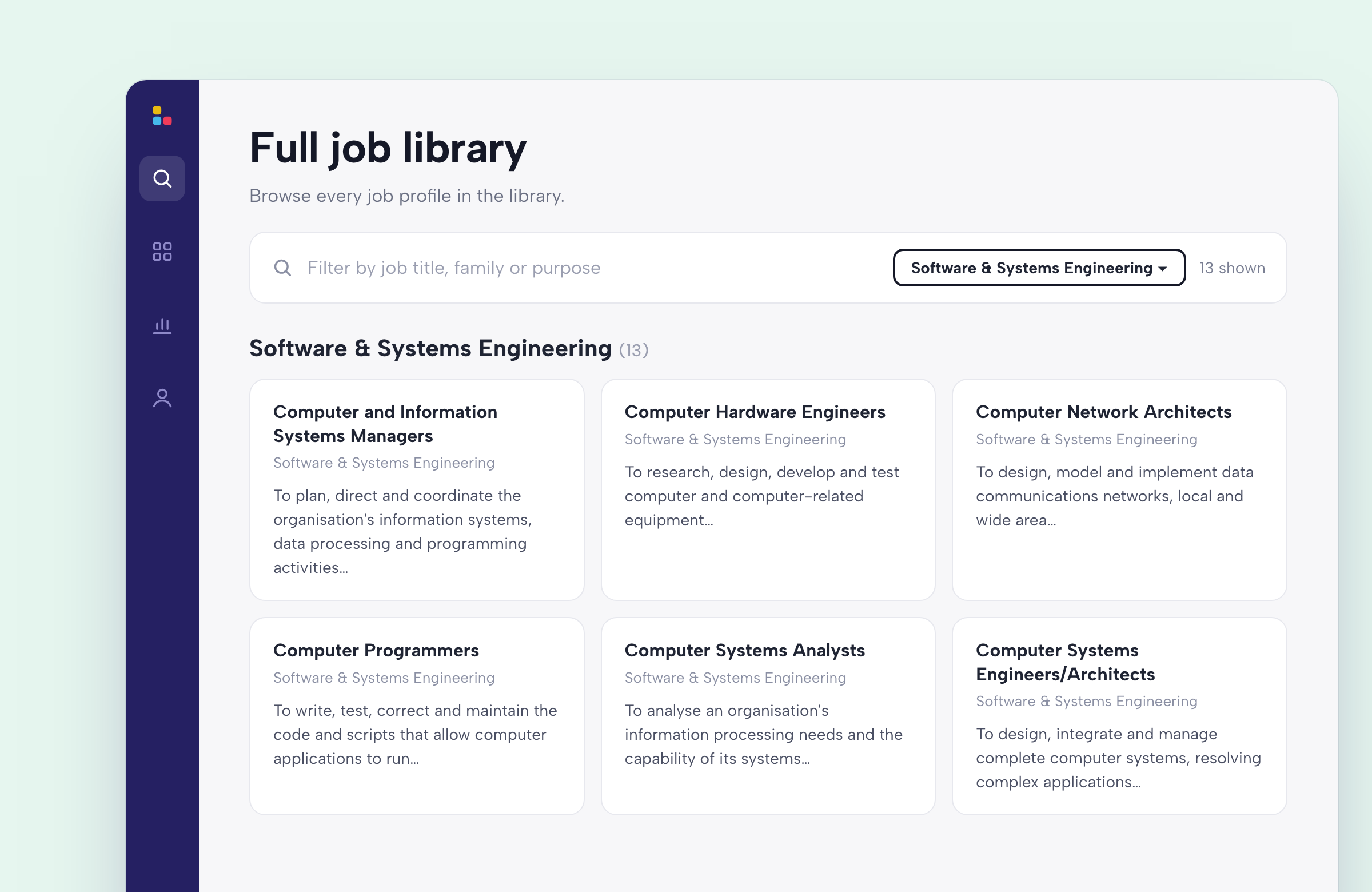 SkillsTrust job library filtered to Software & Systems Engineering profiles