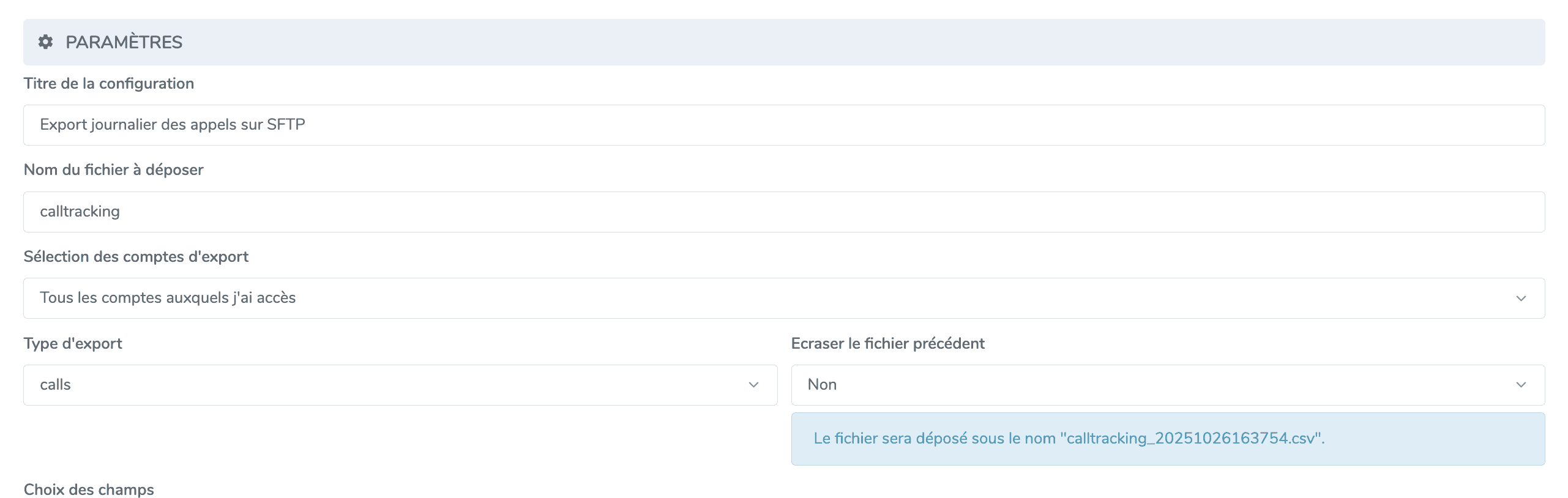 Options de type d'export