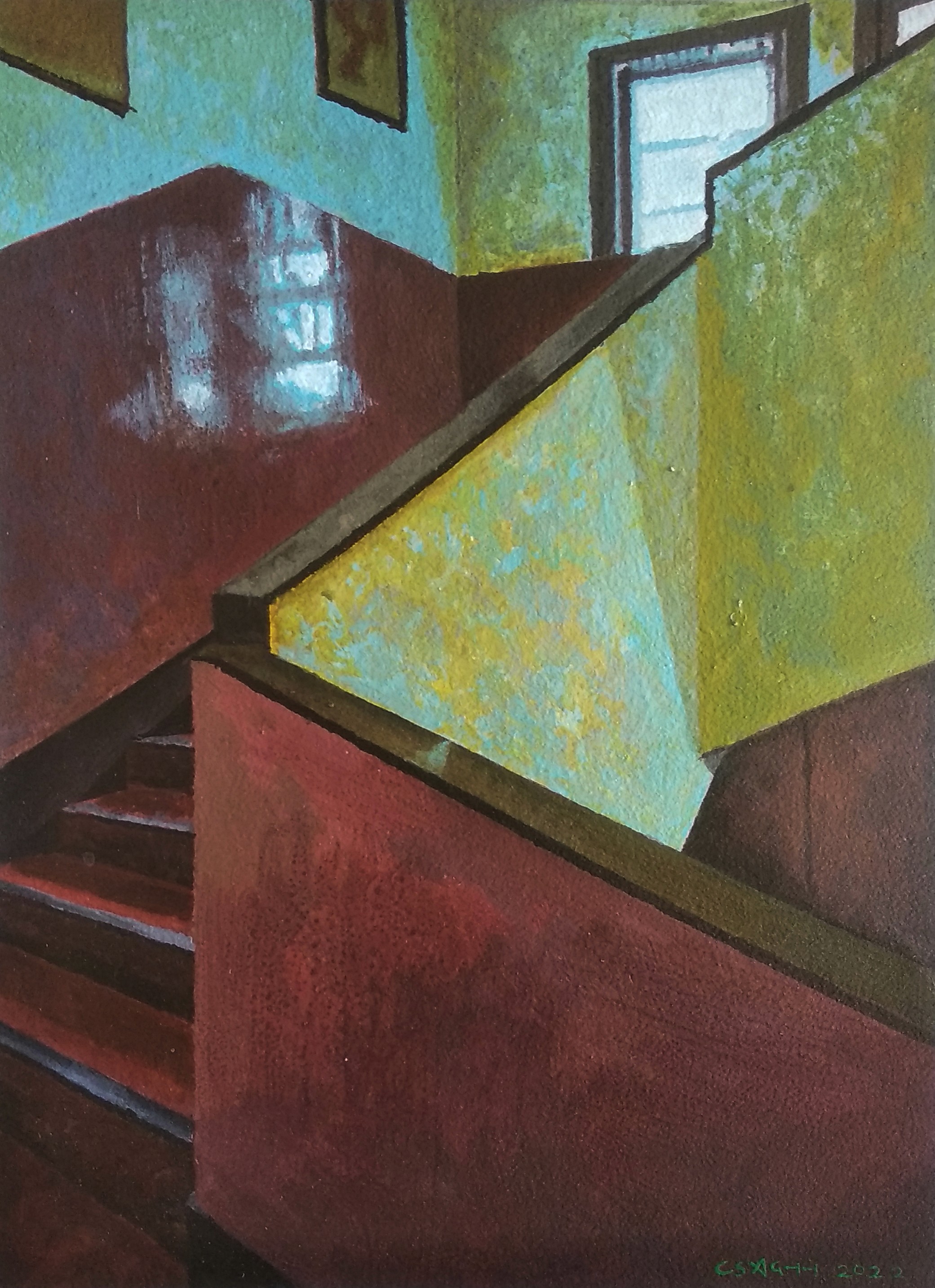 herd of sheep on road painting