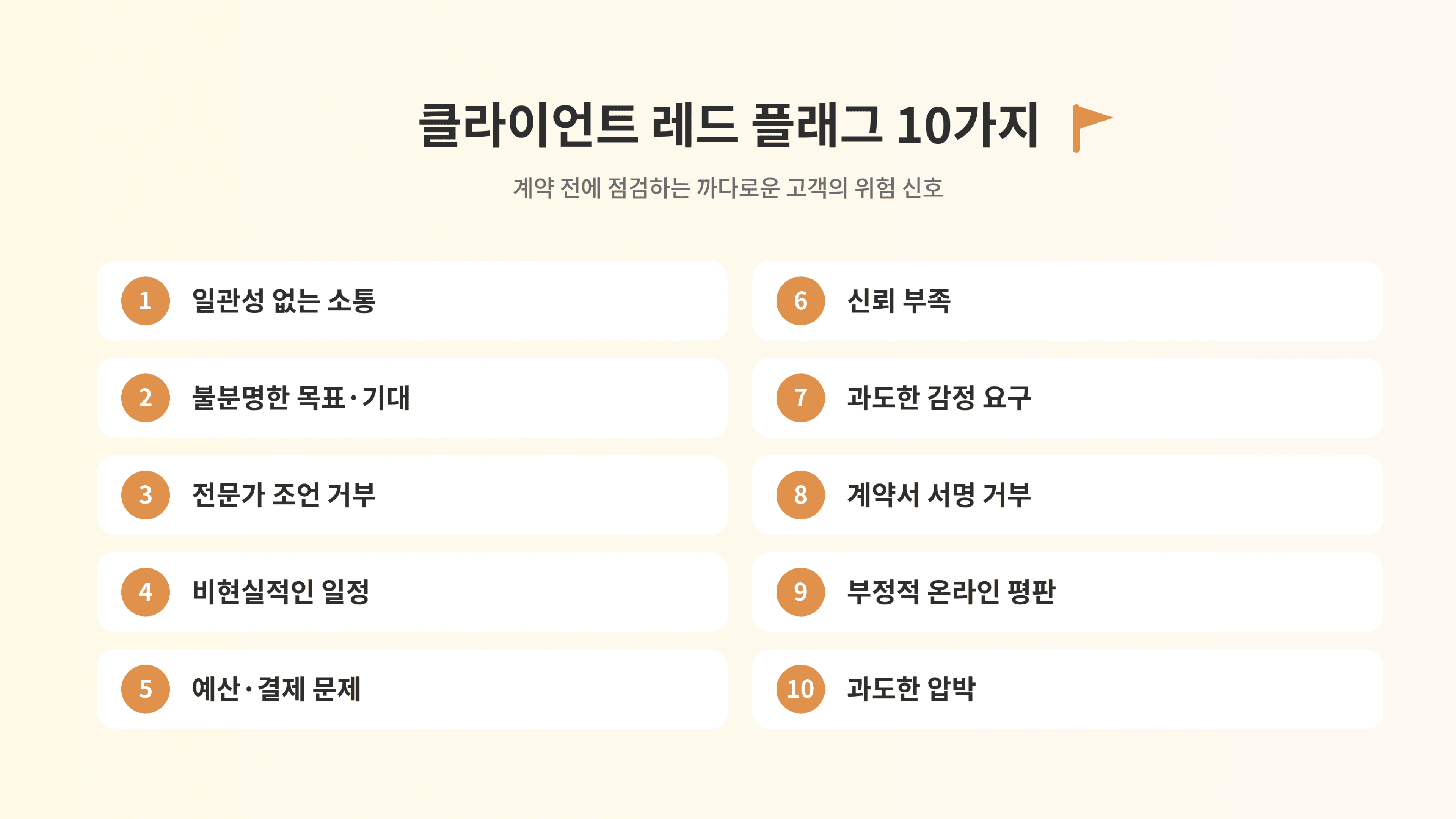 프리랜서를 위한 위험 고객 신호를 정리한 표.