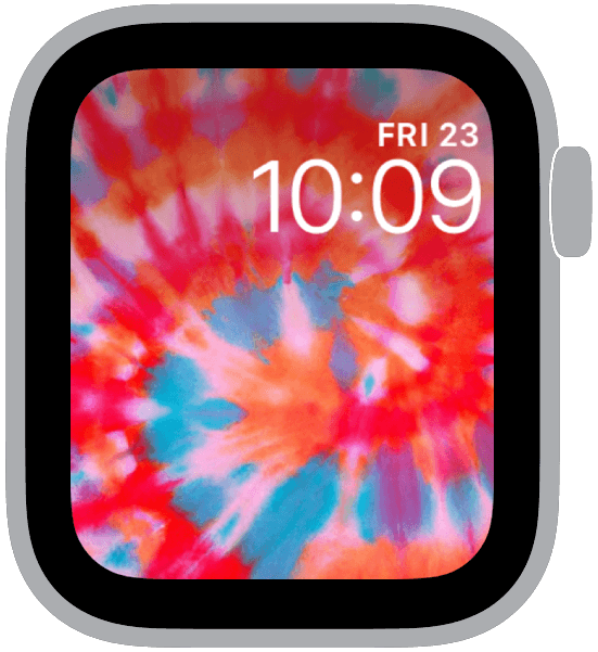 an apple watch face from the tie dye collection