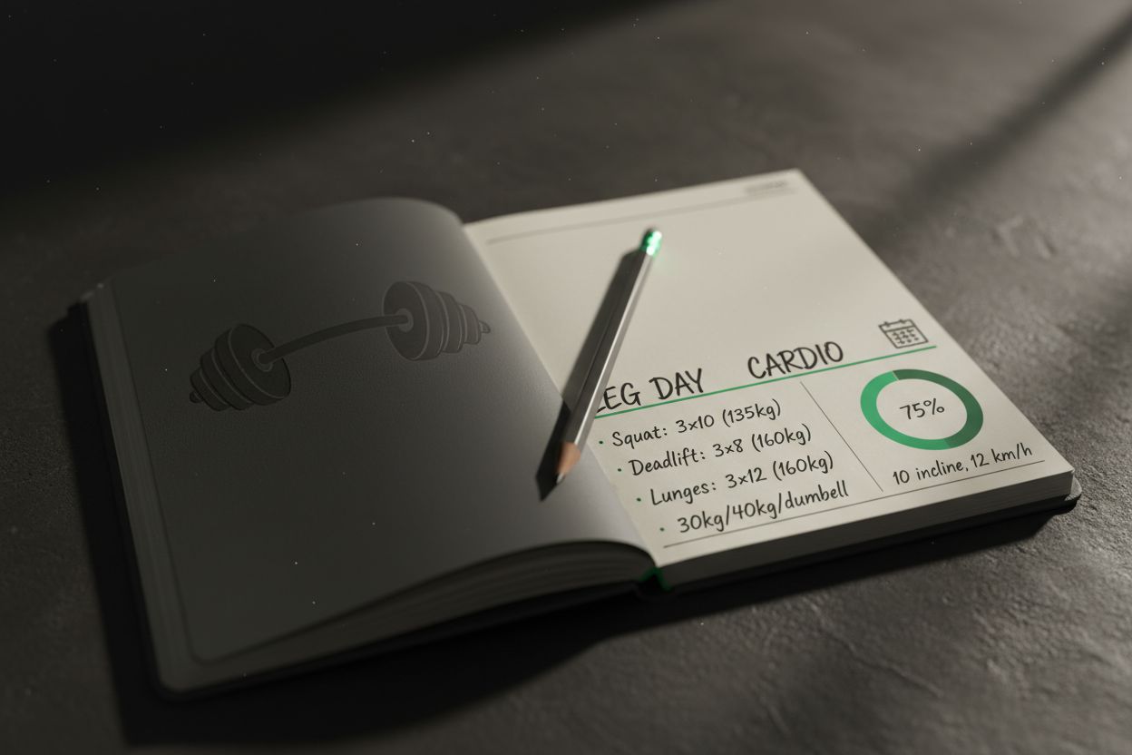 Workout log with sets and reps