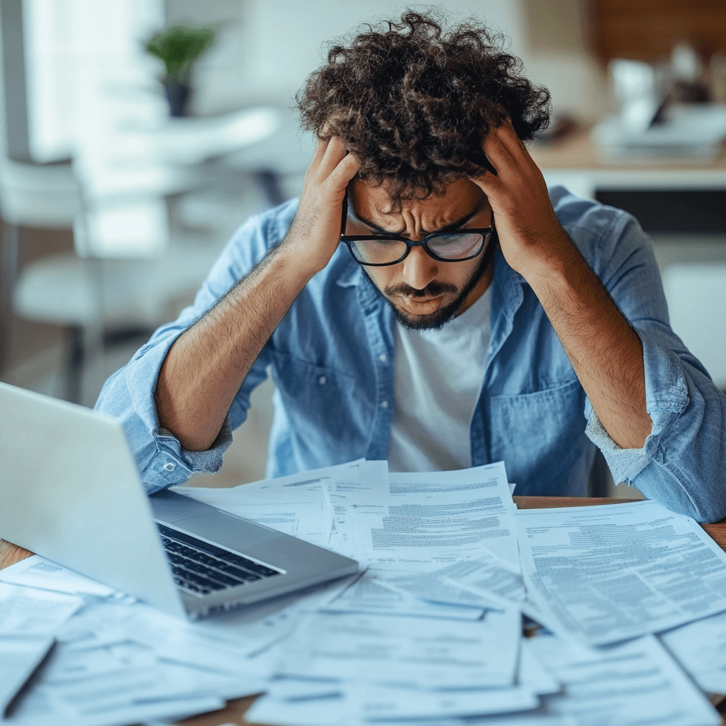 man stressed out sitting at desk 