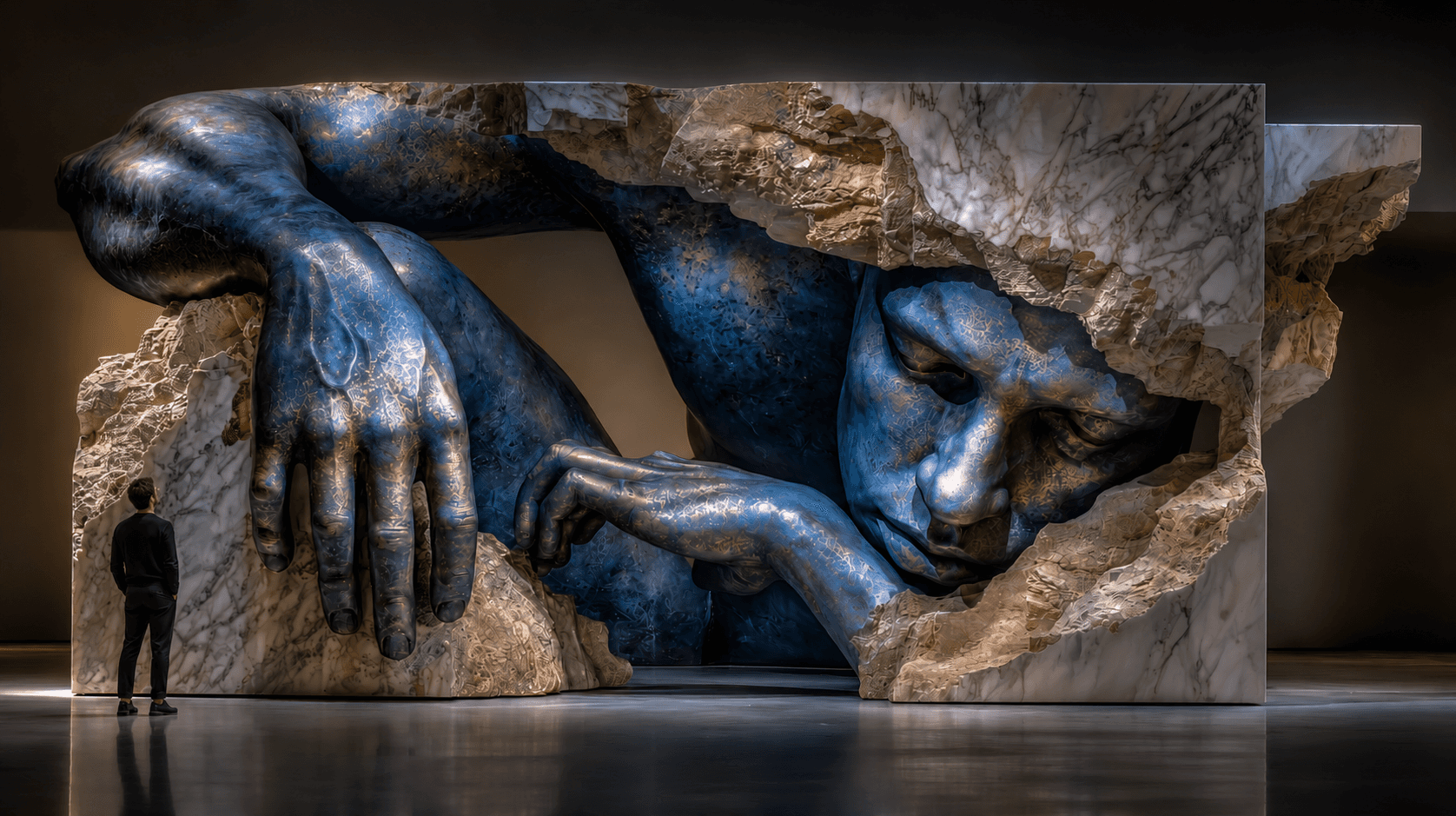 The piece seen with a person standing beside it