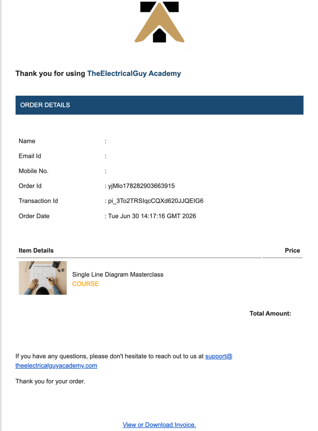 example email of course purchase on tega