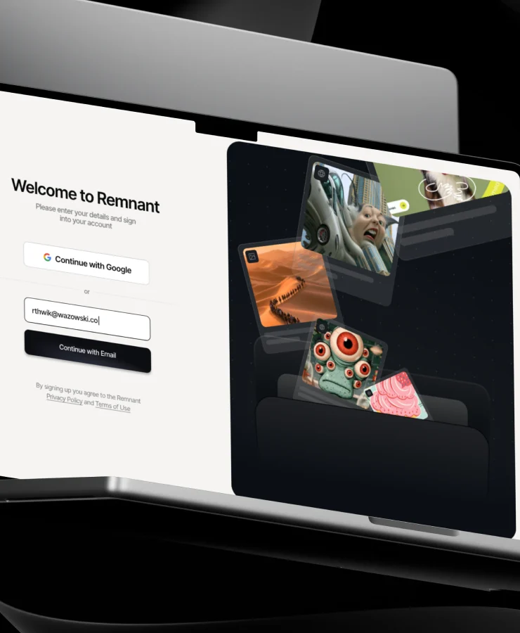Mobile crop of Mimmir’s sign-up screen with saved creative references.