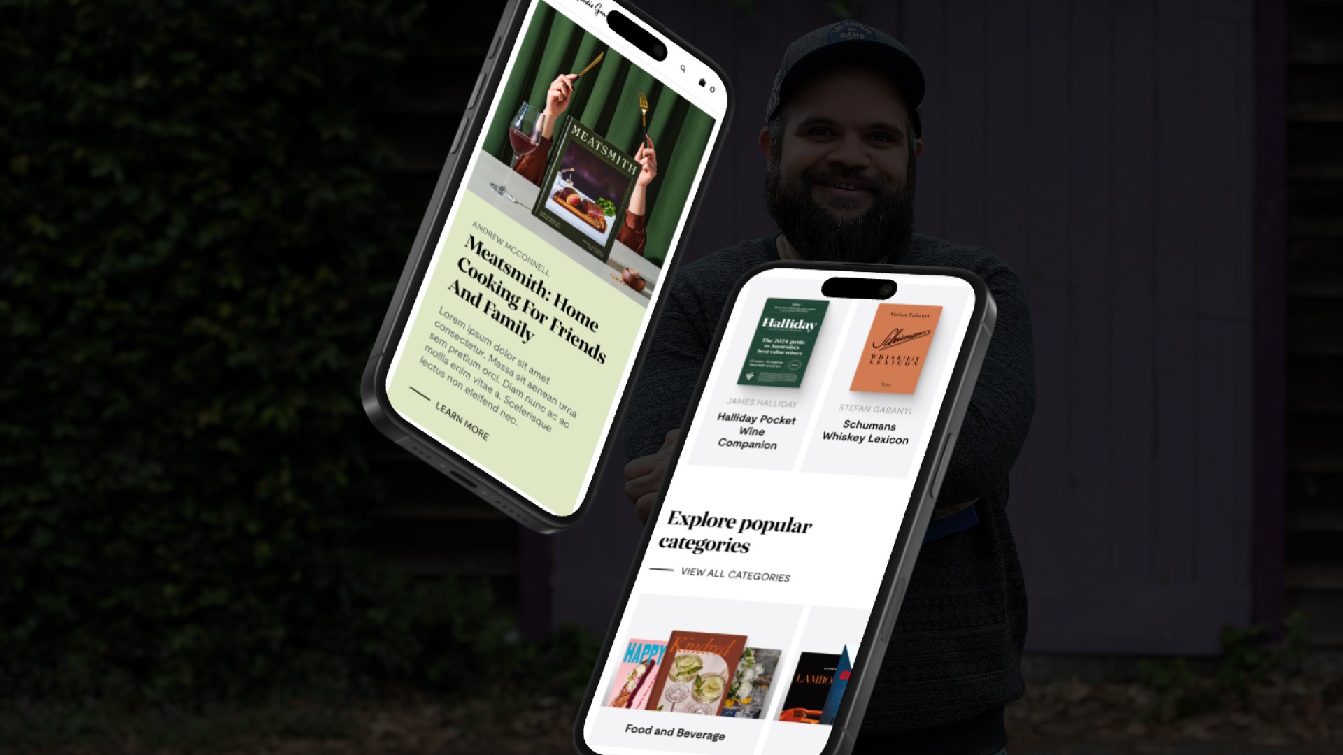 image of 2 phones displaying the hardie grant homepage