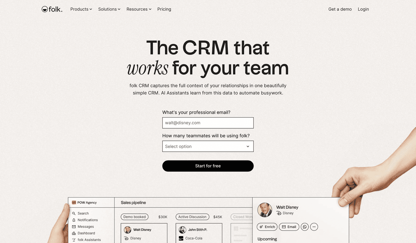 Folk landing page: the relationship CRM that works for your team