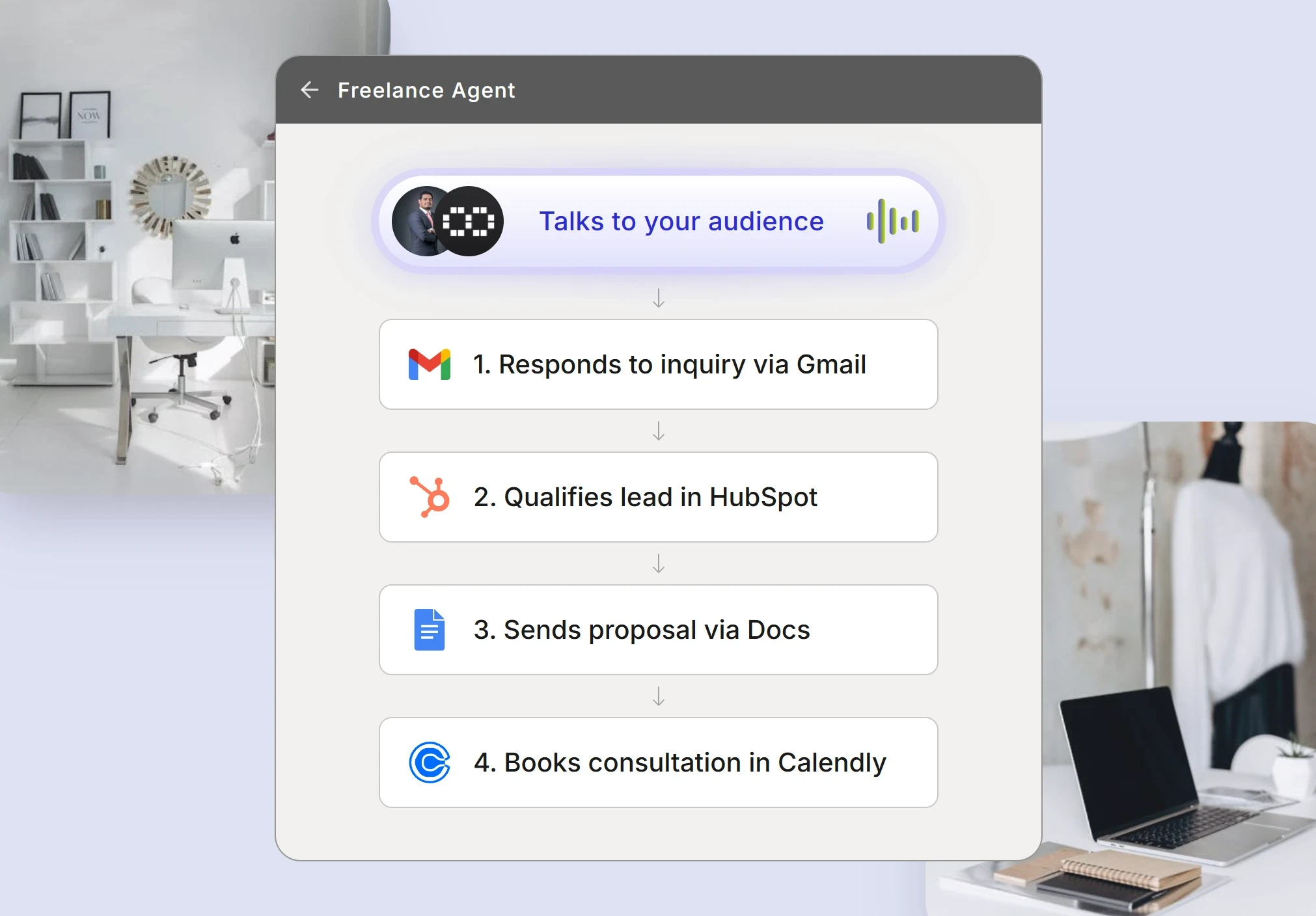 Freelance consultant workflow with AI agent booking meetings