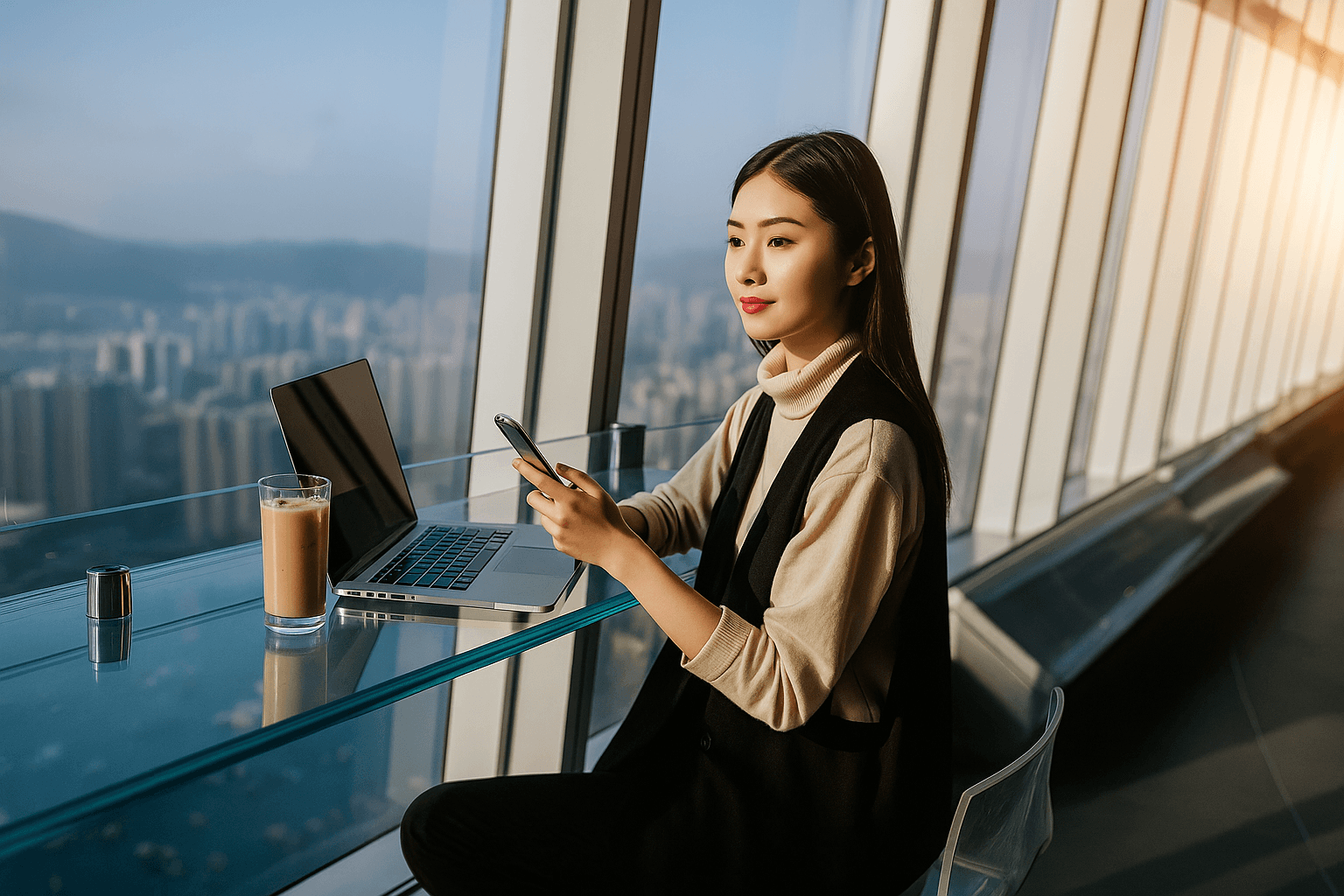 lady checking her phone and smiling