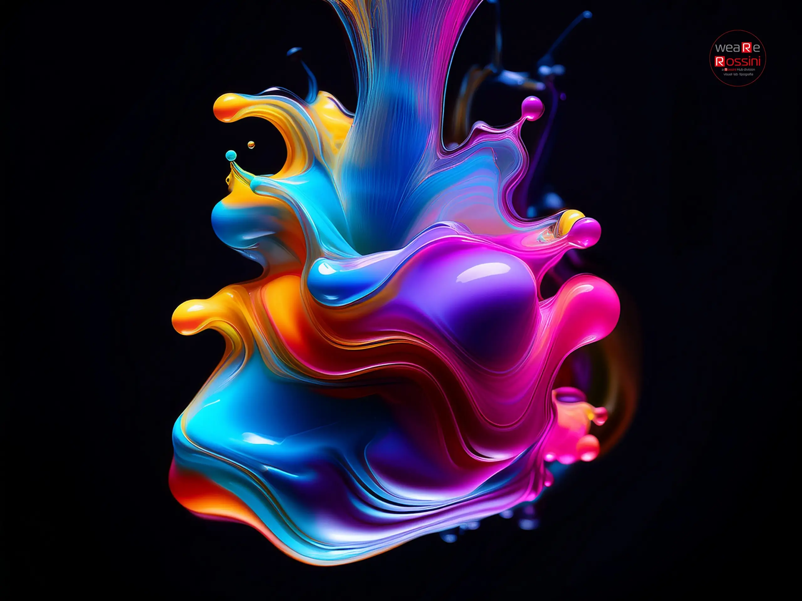 Stampa grande formato con grafica astratta su fondo nero