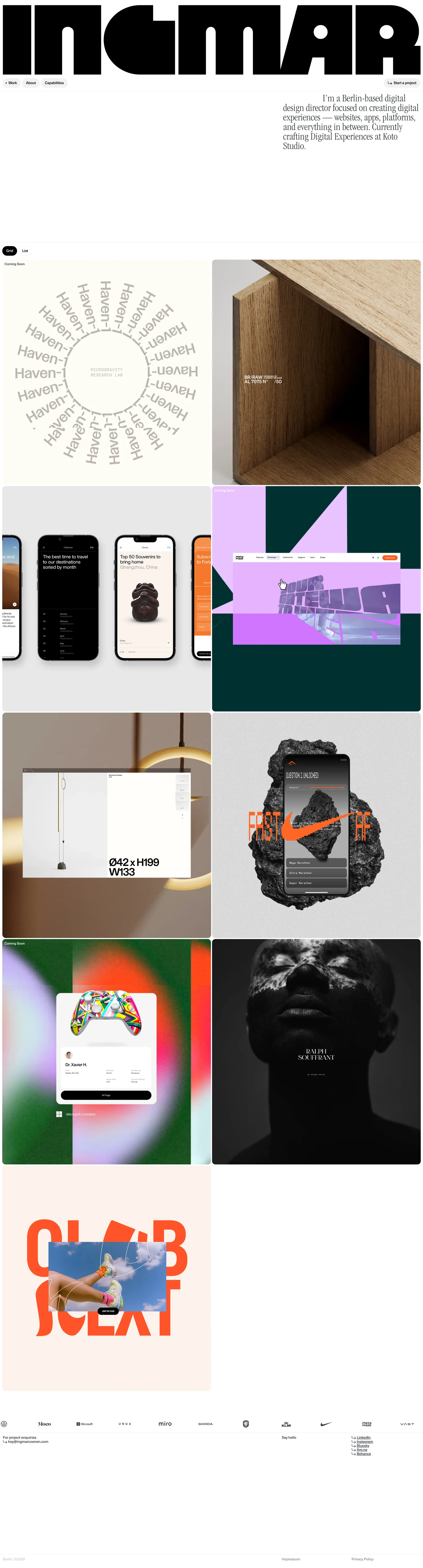 Ingmar Coenen's website showcases his work as a designer and artist, highlighting his innovative projects and creative portfolio.