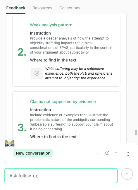 thesify feedback showing weak analysis in an applied health research paragraph that introduces a finding without explaining its implications