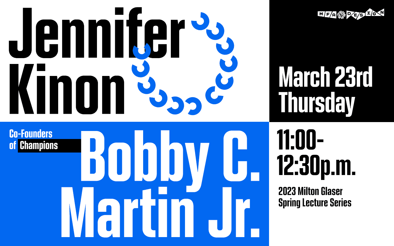 blue and black poster announcing Jennifer and Bobby guest lecture