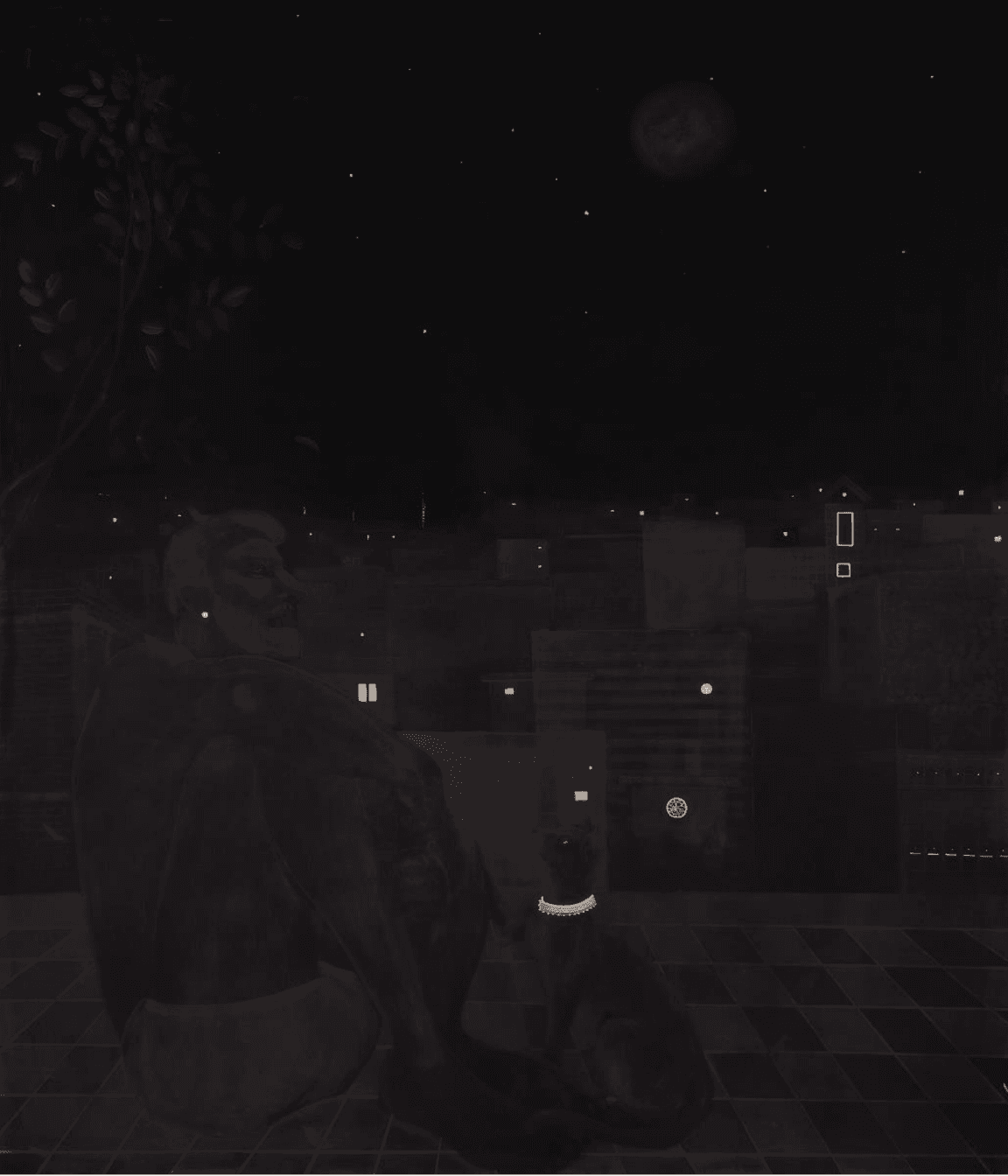 herd of sheep on road painting