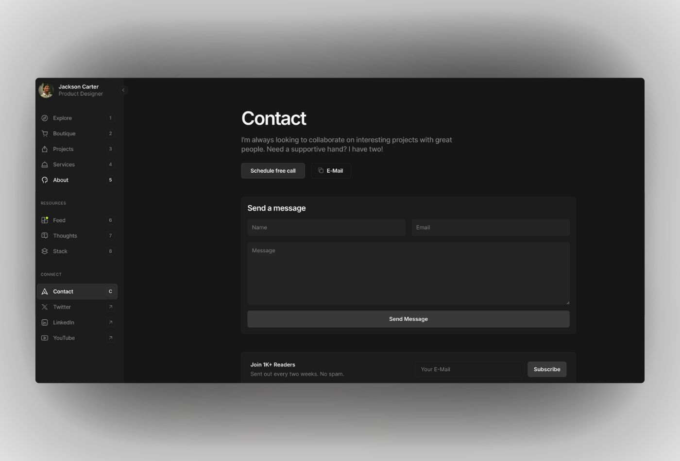 Dashfolio contact form