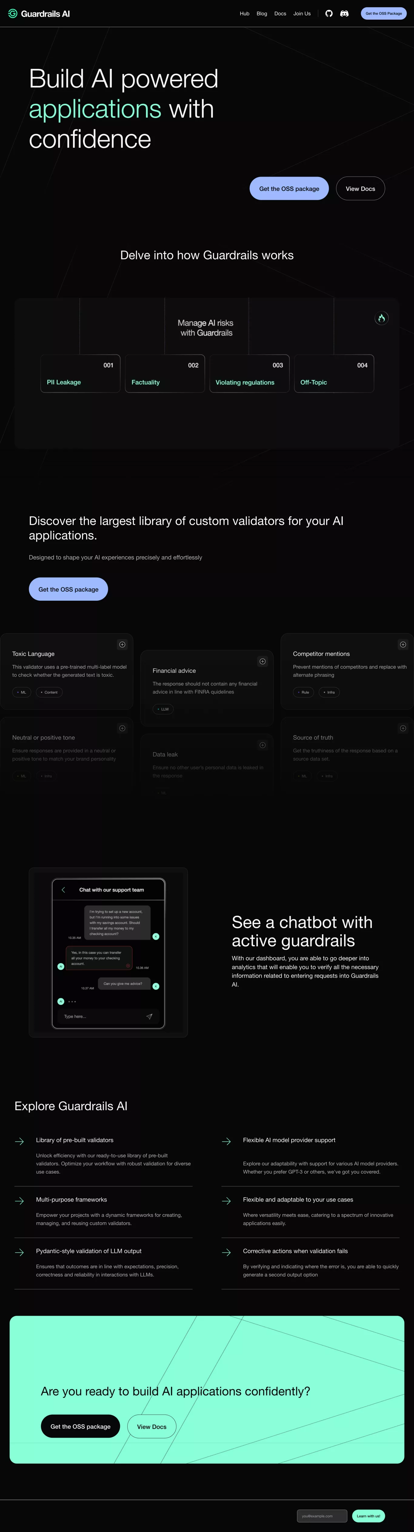 Guardrails AI landing page screenshot showcasing Tech and AI design