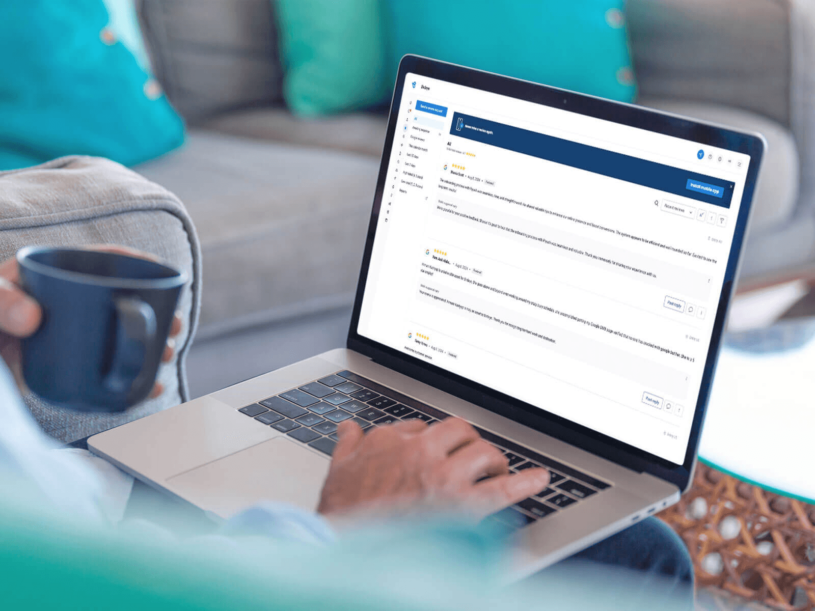 Person reviewing business customer service feedback - Birdeye Alternatives