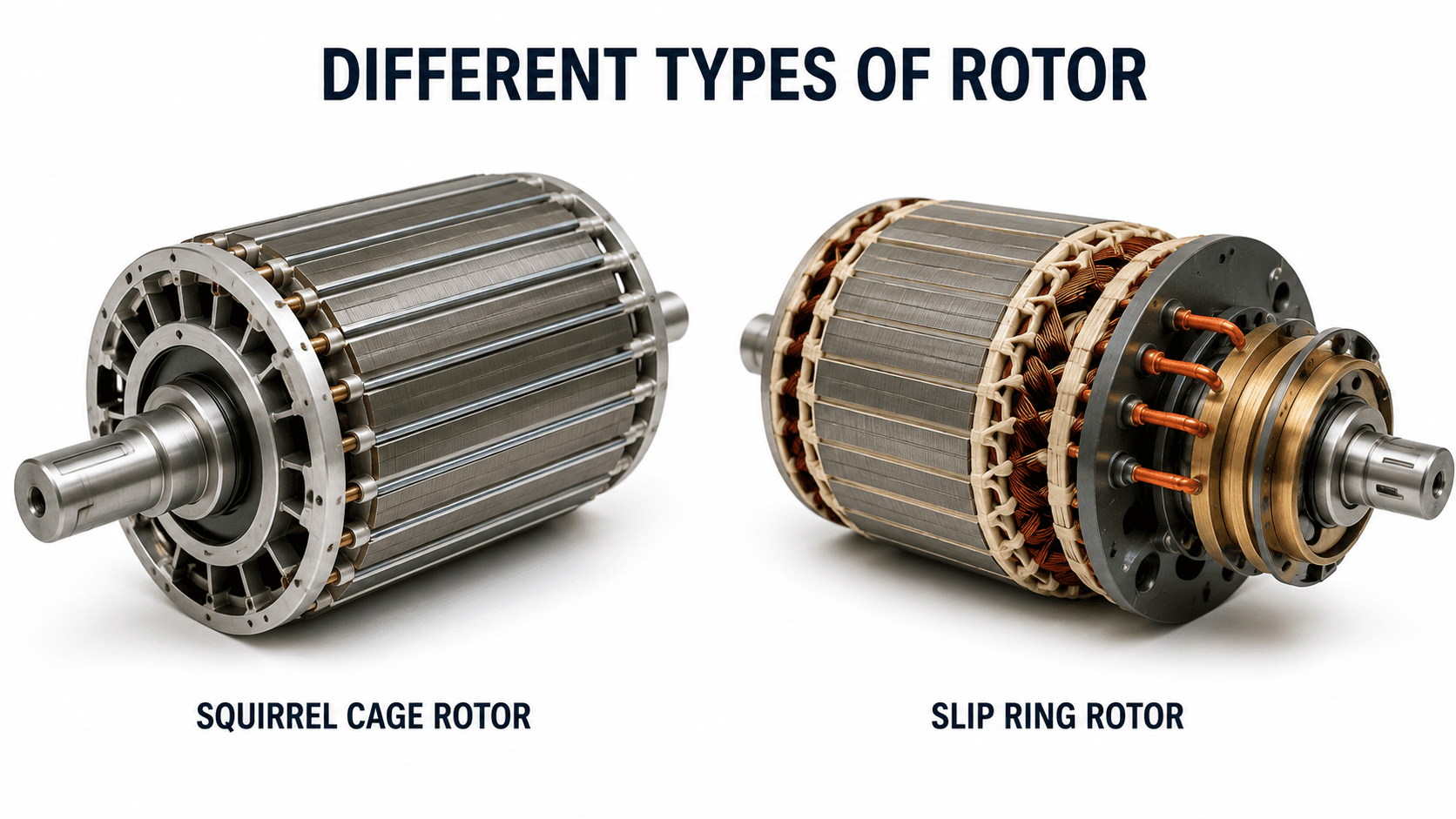 squirrel cage rotor and slip ring rotor side by side