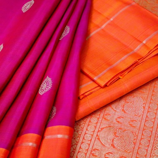 Deep Red and Orange Kanchivaram Silk Saree