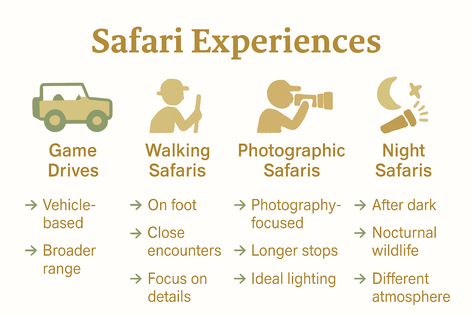 Infographic comparing types of Southern Africa safari experiences.