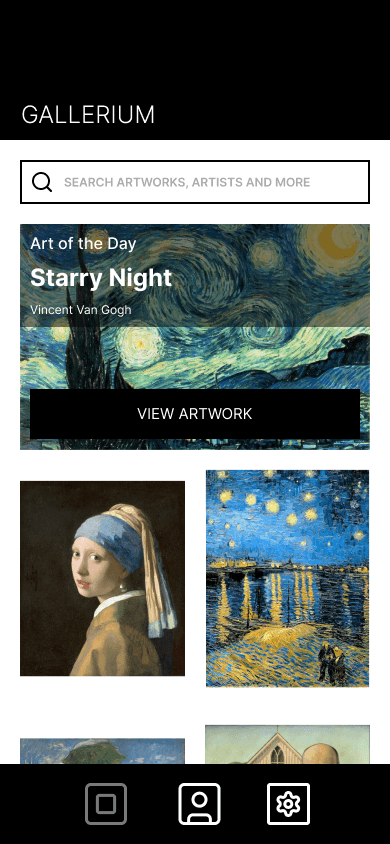 Gallerium landing page hi-fi screen