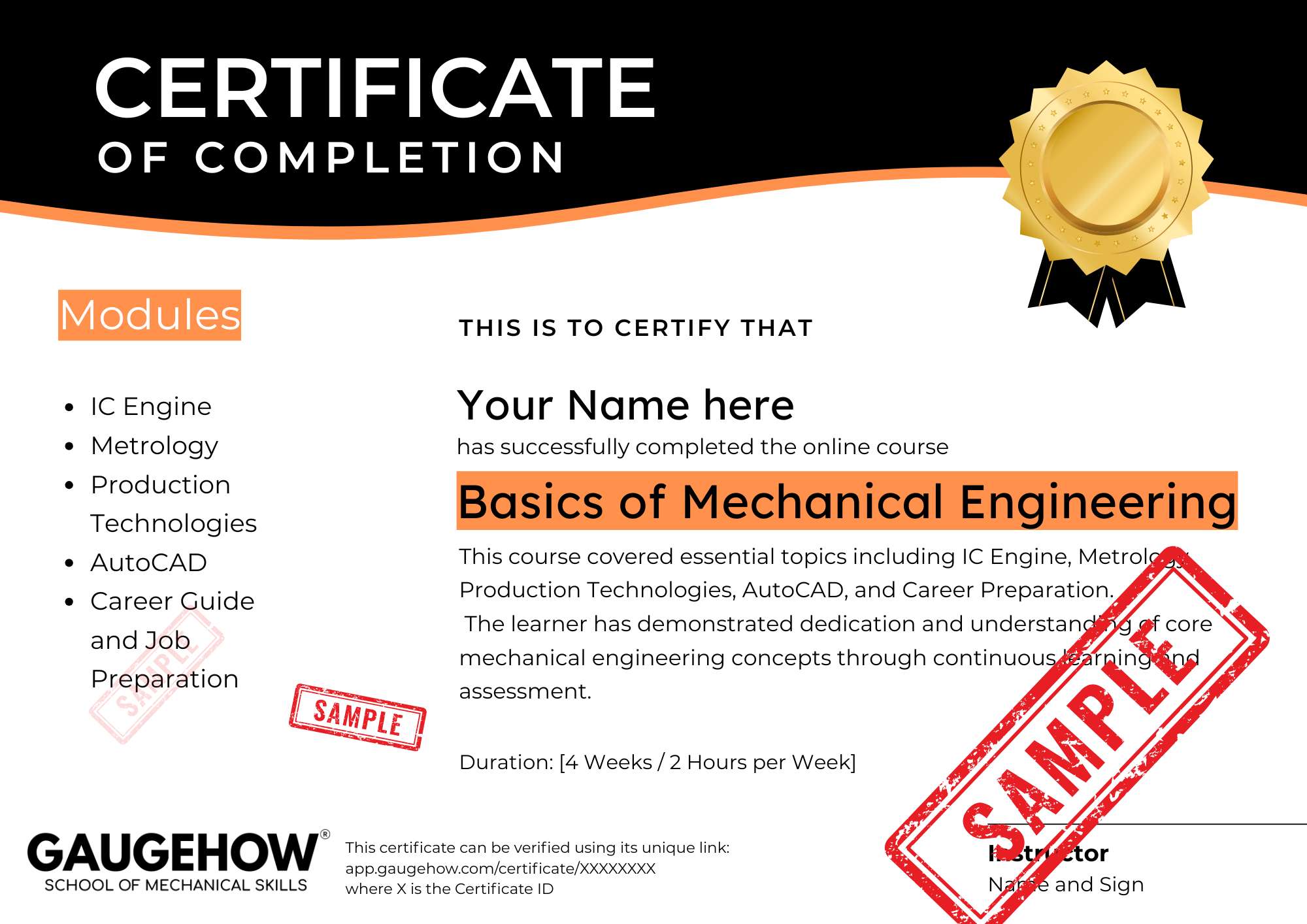 mechanical engineering course certificate