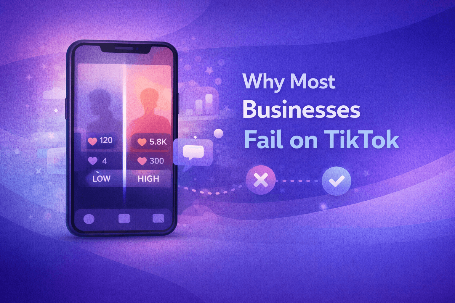 Illustration showing low TikTok engagement and common marketing mistakes