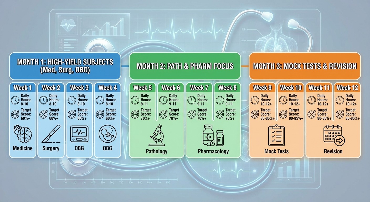 NEET PG 3-month study timeline week-by-week breakdown