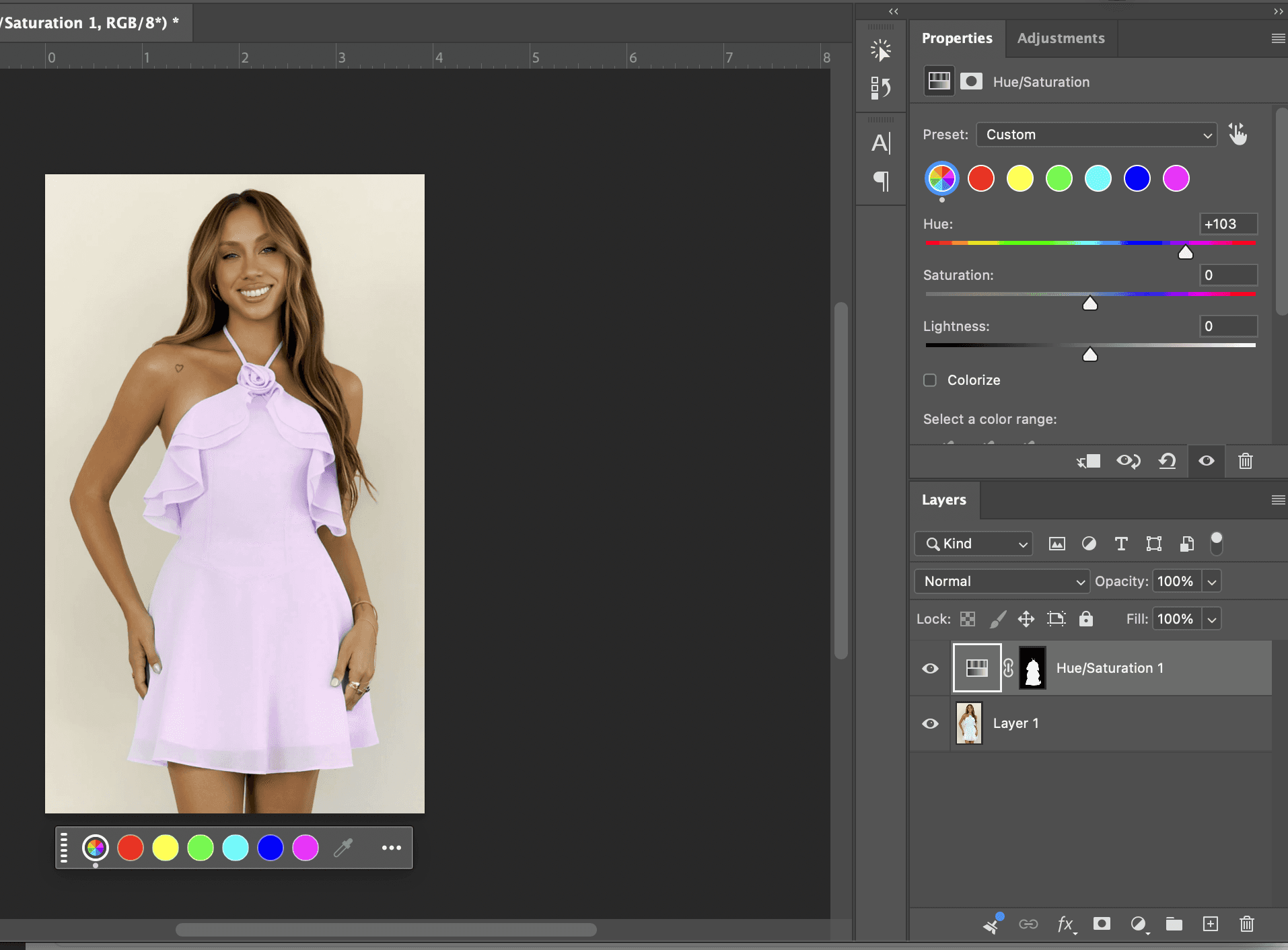 hue adjustment recolor photoshop