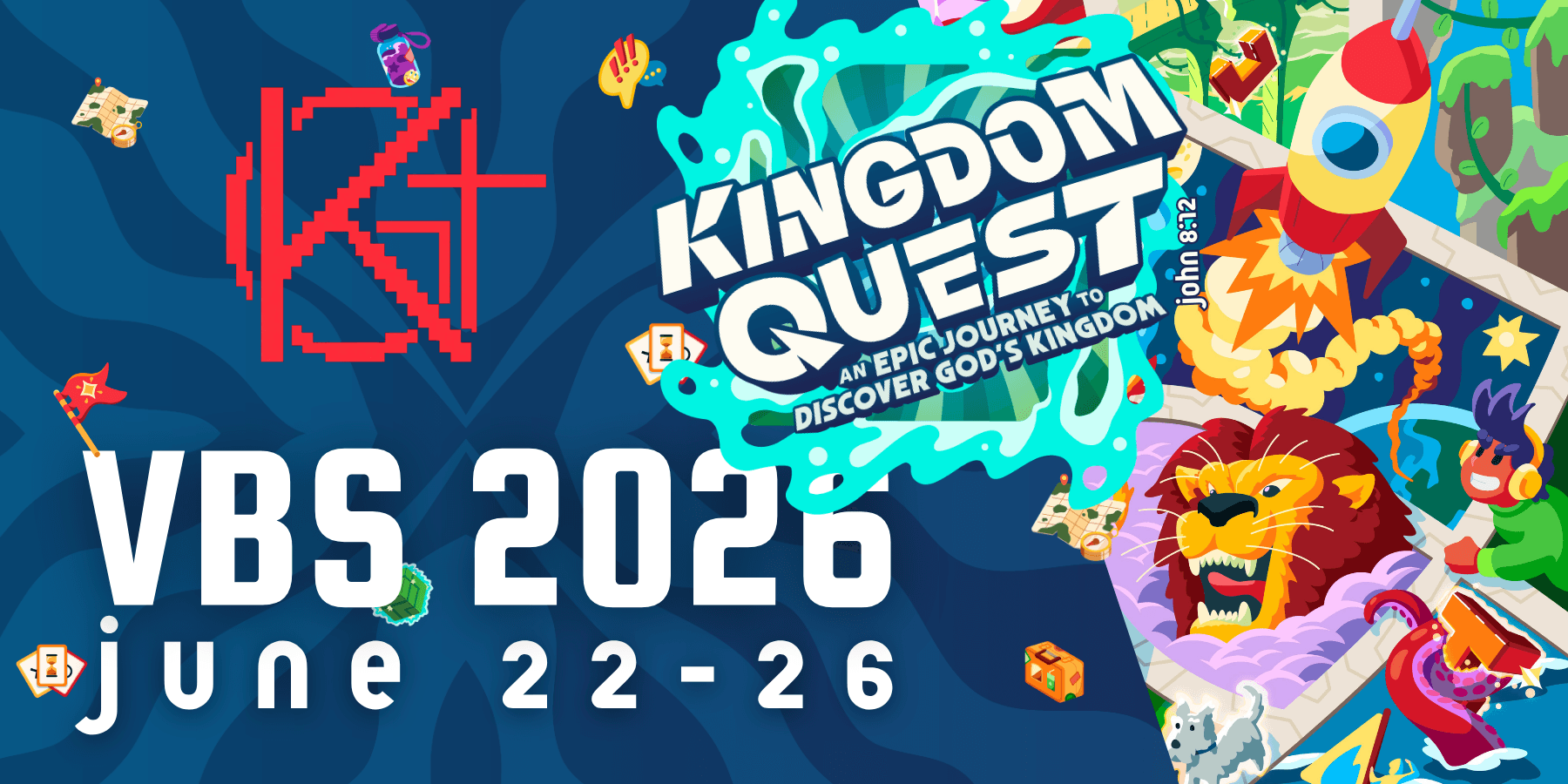 Text on playful background: VBS 2026 June 22 through 26