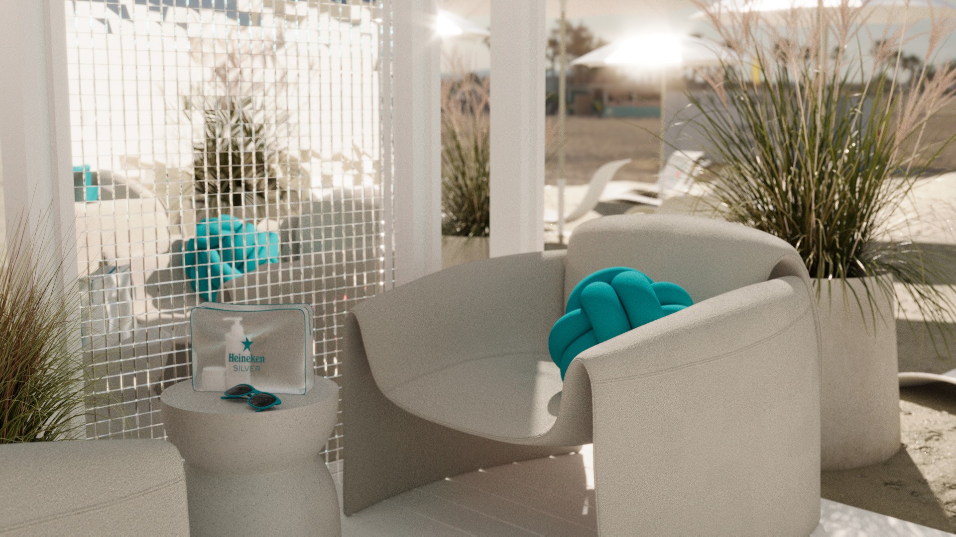 Relaxation area visual for Heineken Silver beach zone created by our team as part of the brand experience
