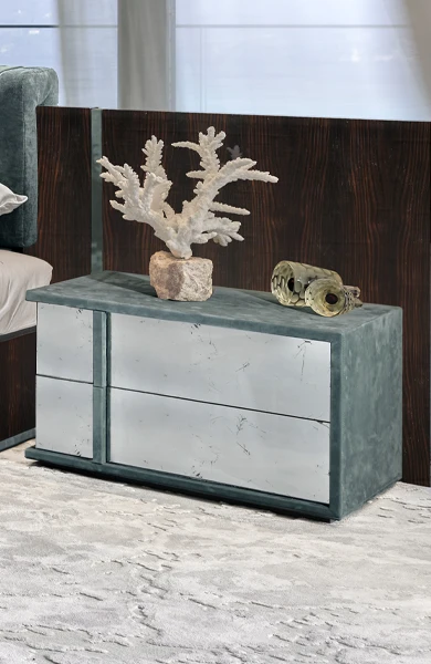 Luxury furniture couple of night tables covered in leather and glass