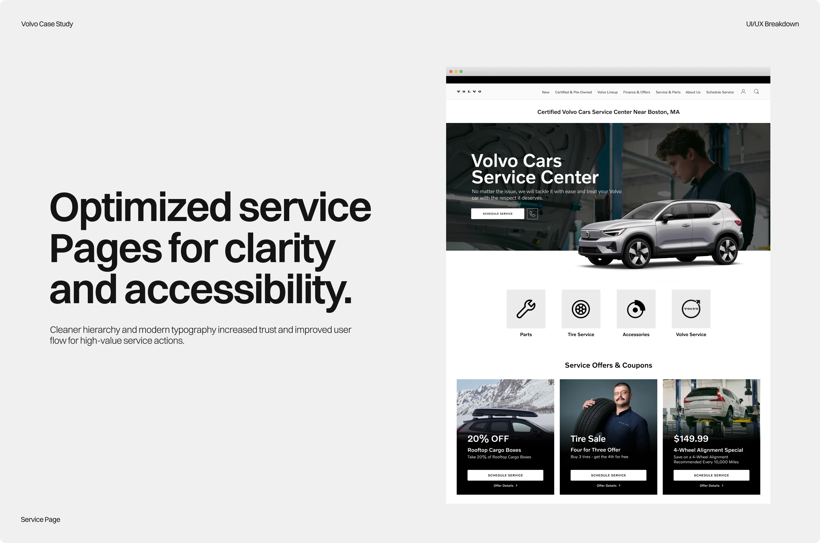 Volvo — Service page layout design — Automotive UI design