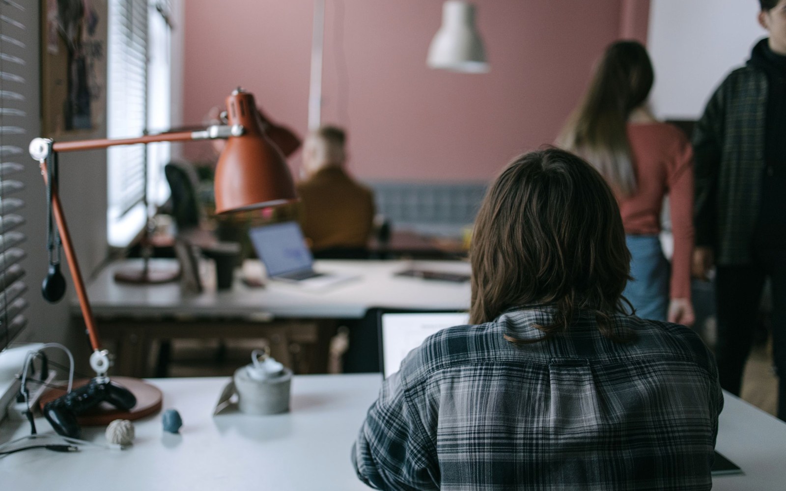 Contemporary coworking space with shared desks