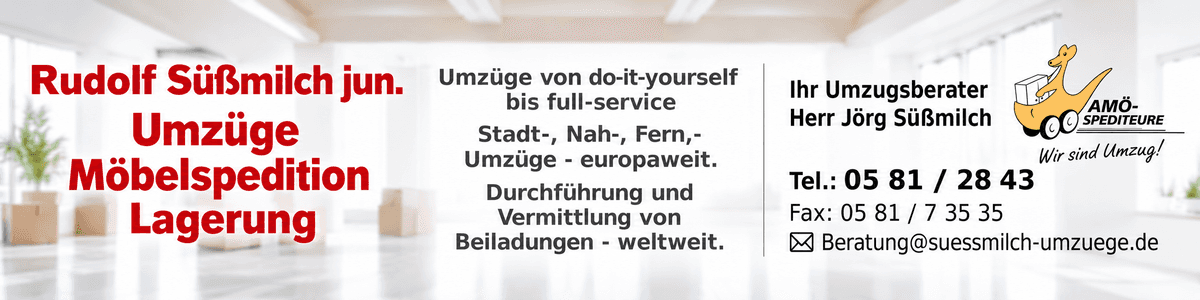 Unternehmensbanner von Rudolf Süßmilch jun. - Internationale Spedition, Möbeltransport und Lagerei e. K.