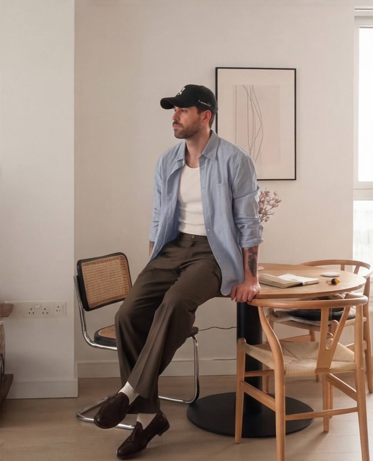 Light Blue Overshirt with Tailored Trousers