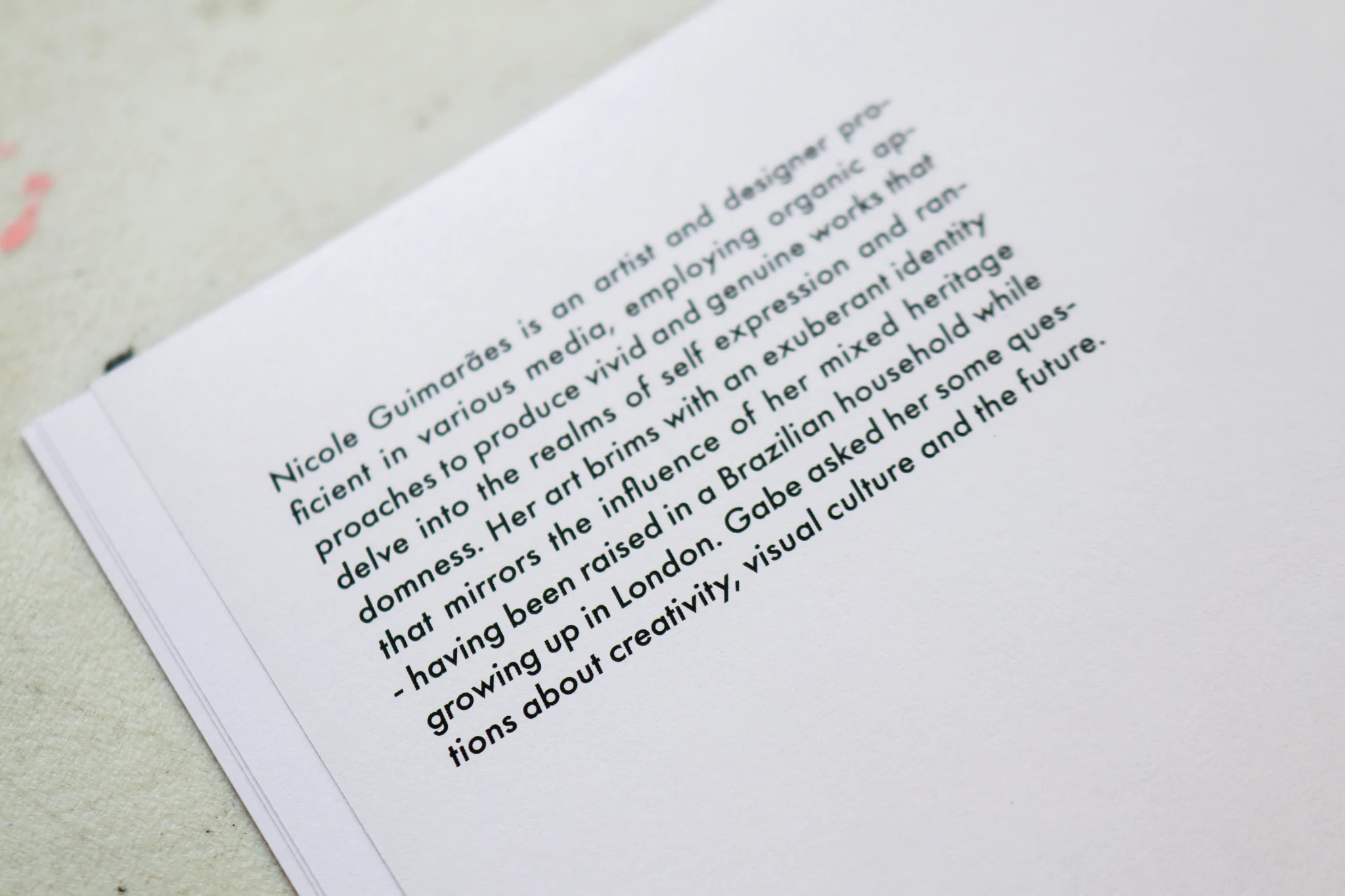 Close-up of the contributor biography page